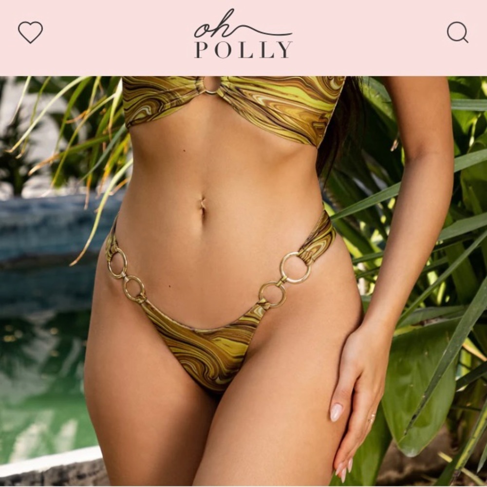 Oh Polly light gray bikini bottom with gold rings. Size large. Fits small.